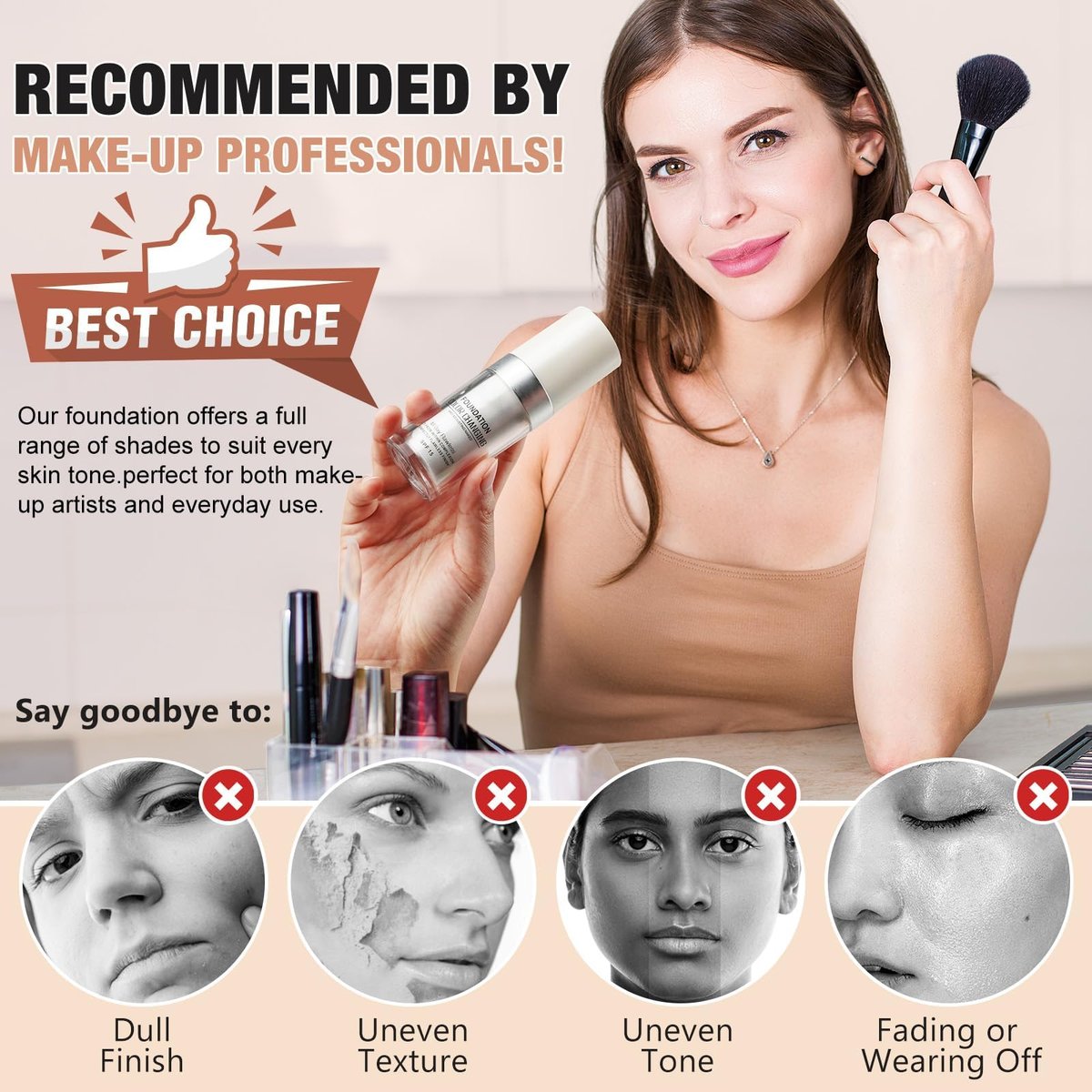 2 Pack Color Changing Foundation - Lightweight Medium Coverage Liquid Makeup Conceals Blemishes & Freckles for All Skin Types, 30ml Each - görsel 17