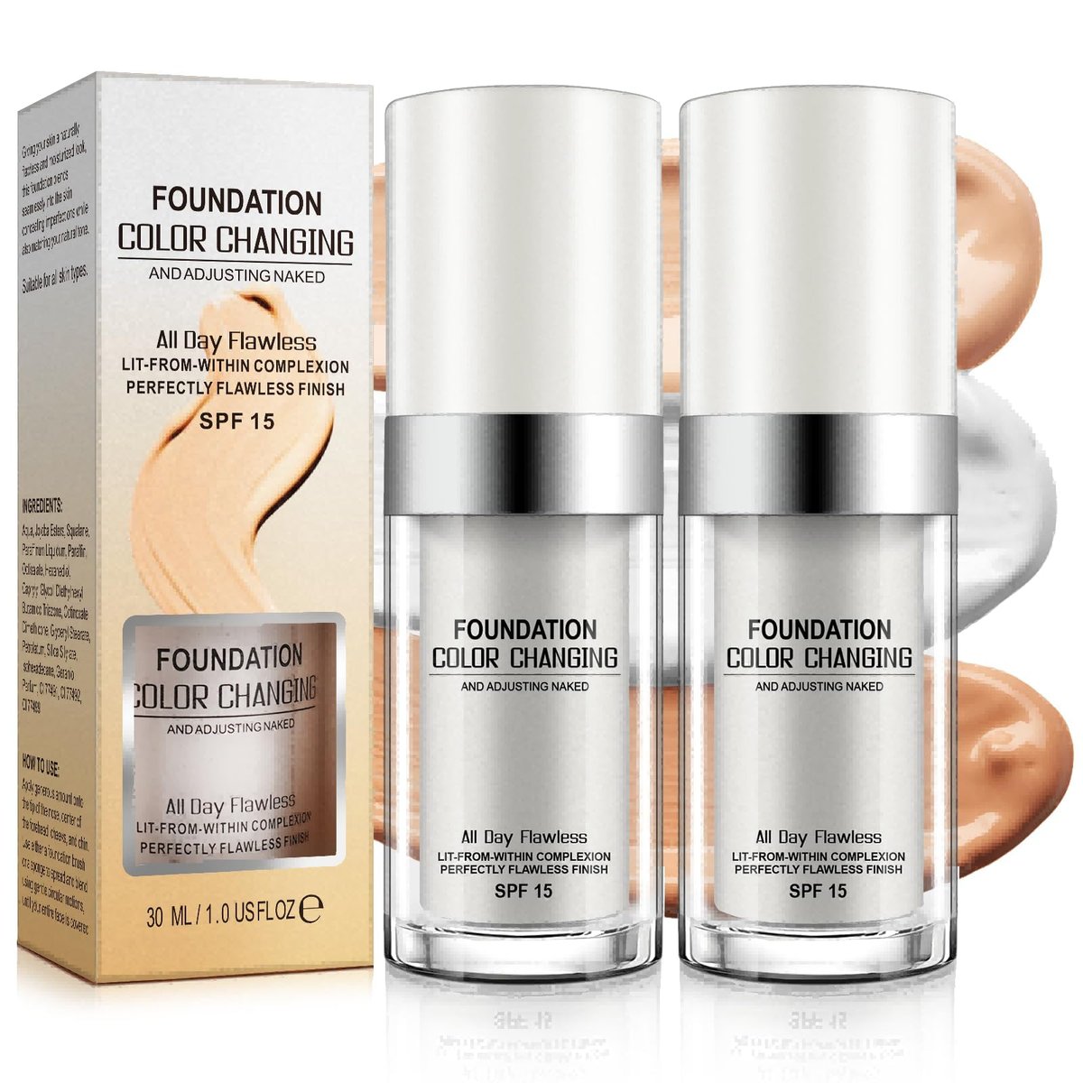2 Pack Color Changing Foundation - Lightweight Medium Coverage Liquid Makeup Conceals Blemishes & Freckles for All Skin Types, 30ml Each - görsel 1