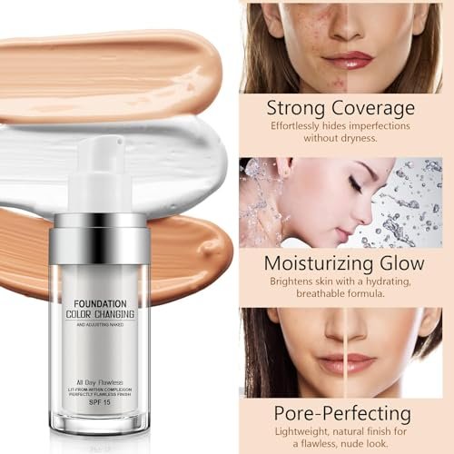 2 Pack Color Changing Foundation - Lightweight Medium Coverage Liquid Makeup Conceals Blemishes & Freckles for All Skin Types, 30ml Each - görsel 4