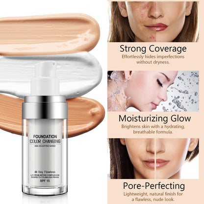 2 Pack Color Changing Foundation - Lightweight Medium Coverage Liquid Makeup Conceals Blemishes & Freckles for All Skin Types, 30ml Each