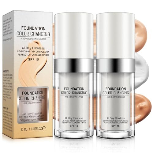 2 Pack Color Changing Foundation - Lightweight Medium Coverage Liquid Makeup Conceals Blemishes & Freckles for All Skin Types, 30ml Each - görsel 2