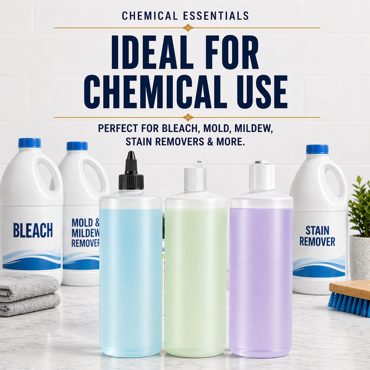 Bar5F 33.8oz 3-Pack Large HDPE Plastic Bottles with 9 Caps in 3 Styles | Pump, Squeeze, Squirt | Shampoo, Conditioner, Condiments, Ketchup, Bleach, Cleaners, Alcohol, Food Safe | BPA-Free, 1 Liter Avelisse