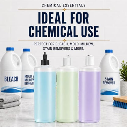 Bar5F 33.8oz 3-Pack Large HDPE Plastic Bottles with 9 Caps in 3 Styles | Pump, Squeeze, Squirt | Shampoo, Conditioner, Condiments, Ketchup, Bleach, Cleaners, Alcohol, Food Safe | BPA-Free, 1 Liter Avelisse