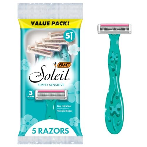 BIC Soleil 3 Simply Women's Disposable 3 Blade Razors, Moisture Strip and Floral Handles, 5-Pack - görsel 2