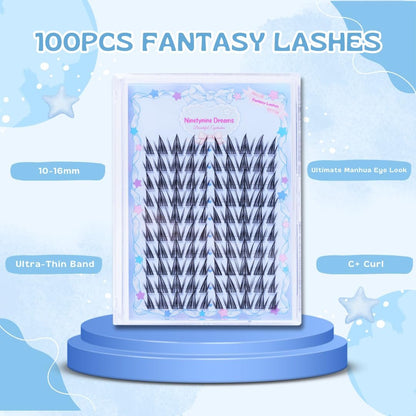 Ninetynine Dreams 100PCs Fantasy Lashes Manhua Anime DIY Spiky Lash Clusters 10-16mm C+ Curl – Lightweight, Reusable, Waterproof Individual Eyelashes with Thin Comfortable Band Avelisse