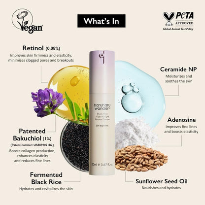 Haruharu Wonder Black Rice Night Knight Retinol Serum – Firming & Smoothing Night Treatment with Hydrating Formula, 0.67 fl.oz