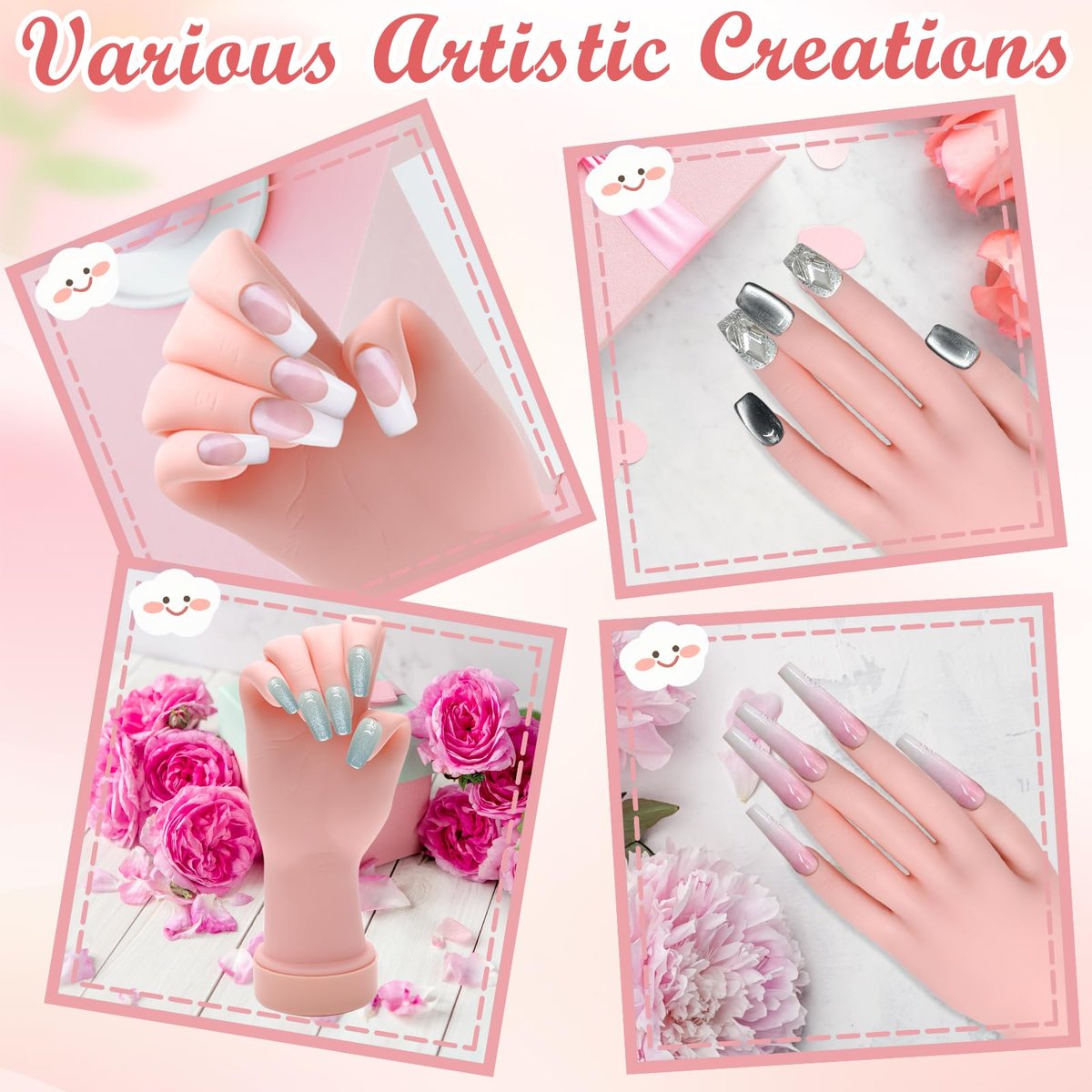 Zhaoyao Flexible Bendable Nail Practice Hand for Acrylic Nails - Silicone Manicure Training Kit with 100 Nail Tips & 192 Jelly Glues for Beginners - görsel 7