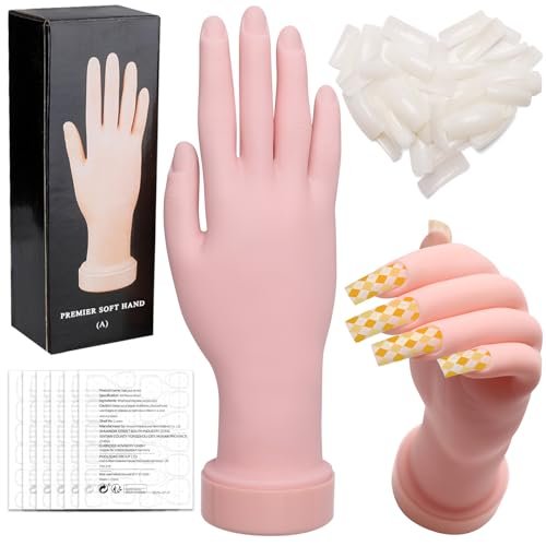 Zhaoyao Flexible Bendable Nail Practice Hand for Acrylic Nails - Silicone Manicure Training Kit with 100 Nail Tips & 192 Jelly Glues for Beginners - görsel 2