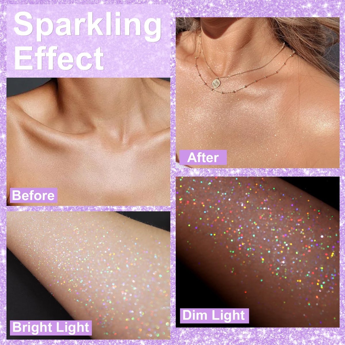 Yosca Body Glitter Spray - 80ML Holographic Silver Glitter Hairspray, Quick-Drying Long-Lasting Shiny Glitter Spray for Body, Hair, Sparkling Makeup, Festival, Concert, Party, Clothes, Rave Accessories - görsel 5