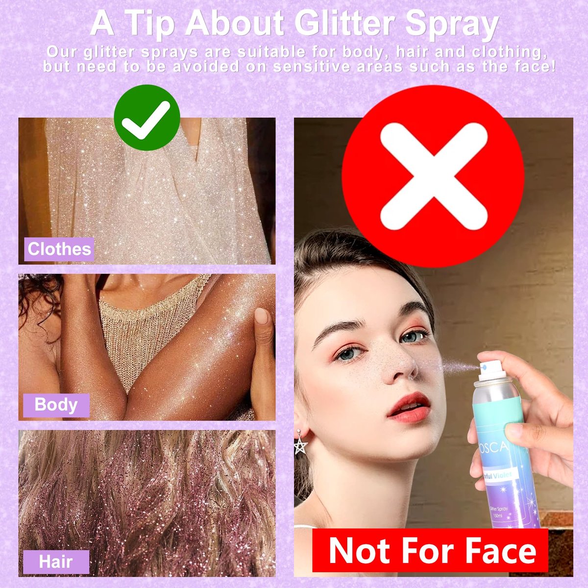 Yosca Body Glitter Spray - 80ML Holographic Silver Glitter Hairspray, Quick-Drying Long-Lasting Shiny Glitter Spray for Body, Hair, Sparkling Makeup, Festival, Concert, Party, Clothes, Rave Accessories - görsel 13