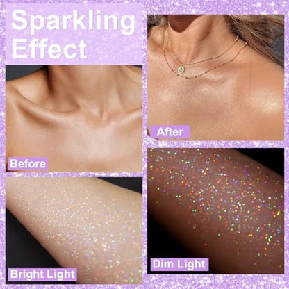 Yosca Body Glitter Spray - 80ML Holographic Silver Glitter Hairspray, Quick-Drying Long-Lasting Shiny Glitter Spray for Body, Hair, Sparkling Makeup, Festival, Concert, Party, Clothes, Rave Accessories