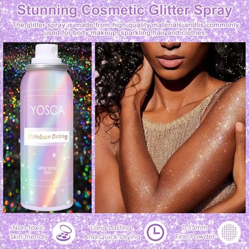 Yosca Body Glitter Spray - 80ML Holographic Silver Glitter Hairspray, Quick-Drying Long-Lasting Shiny Glitter Spray for Body, Hair, Sparkling Makeup, Festival, Concert, Party, Clothes, Rave Accessories - görsel 4