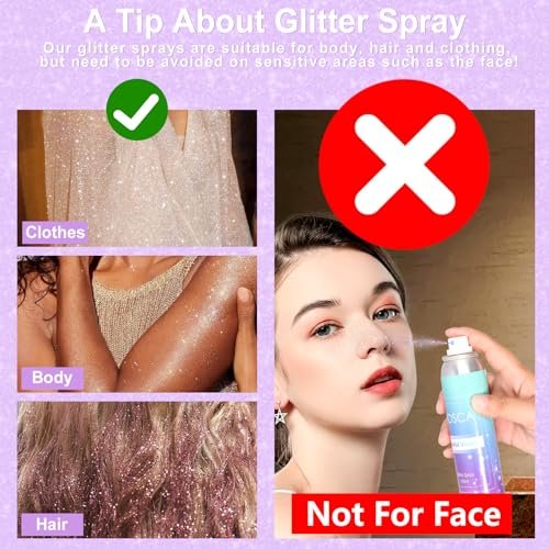 Yosca Body Glitter Spray - 80ML Holographic Silver Glitter Hairspray, Quick-Drying Long-Lasting Shiny Glitter Spray for Body, Hair, Sparkling Makeup, Festival, Concert, Party, Clothes, Rave Accessories - görsel 14