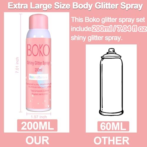 Boko Body Glitter Spray - 200ML Holographic Silver Glitter Spray for Body, Hair & Clothes - Long-Lasting Shimmer for Festivals, Parties, Concerts & Pride Makeup - Rave Accessories - görsel 6