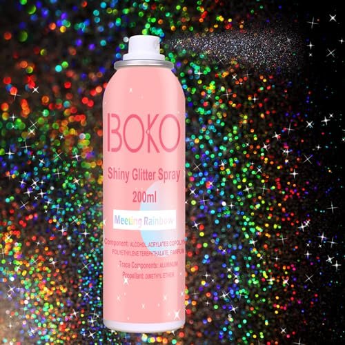 Boko Body Glitter Spray - 200ML Holographic Silver Glitter Spray for Body, Hair & Clothes - Long-Lasting Shimmer for Festivals, Parties, Concerts & Pride Makeup - Rave Accessories - görsel 2