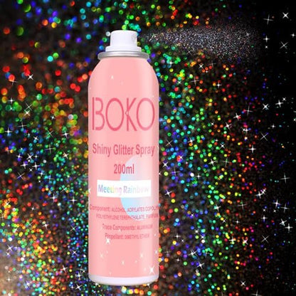 Boko Body Glitter Spray - 200ML Holographic Silver Glitter Spray for Body, Hair & Clothes - Long-Lasting Shimmer for Festivals, Parties, Concerts & Pride Makeup - Rave Accessories