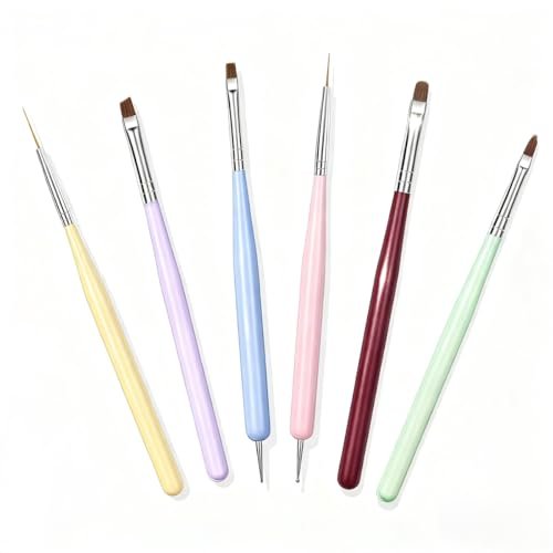 Faiteary 6-Piece Nail Art Brushes Set - Professional Nail Design Painting Brushes with Liner, Extension Gel Brush, Builder Gel Brush & Dotting Tool for DIY Nail Art - görsel 2