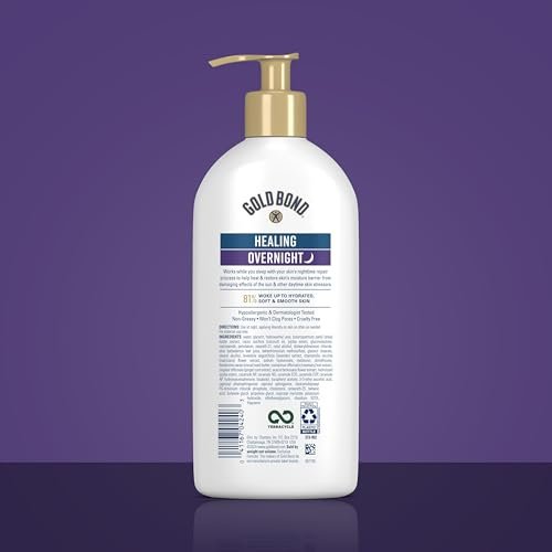 Gold Bond Healing Overnight Body & Face Lotion for Dry Skin, Nongreasy Moisturizer with Hyaluronic Acid, Aloe & Melatonin, 13 oz - görsel 5