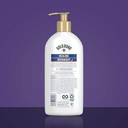 Gold Bond Healing Overnight Body & Face Lotion for Dry Skin, Nongreasy Moisturizer with Hyaluronic Acid, Aloe & Melatonin, 13 oz