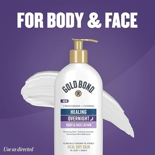 Gold Bond Healing Overnight Body & Face Lotion for Dry Skin, Nongreasy Moisturizer with Hyaluronic Acid, Aloe & Melatonin, 13 oz - görsel 17