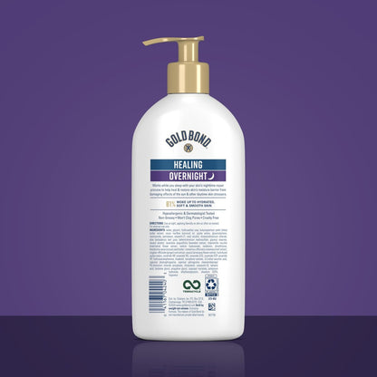 Gold Bond Healing Overnight Body & Face Lotion for Dry Skin, Nongreasy Moisturizer with Hyaluronic Acid, Aloe & Melatonin, 13 oz