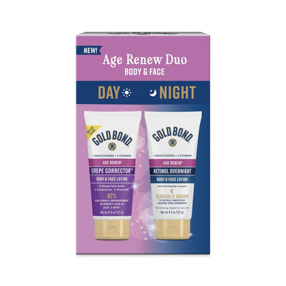 Gold Bond Age Renew Day & Night Duo Lotion Set for Body & Face – Crepe Corrector & Retinol Overnight Lotion, Visibly Firms & Smooths Skin, 8.6 oz Each (Pack of 2) Avelisse