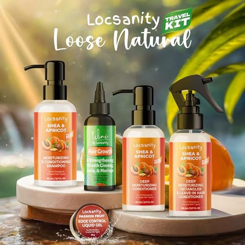 Locsanity Natural & Organic Loose Natural Sample Travel Kit – 2-in-1 Shampoo/Conditioner, Deep Moisturizing Conditioner, Hair Oil, Detangler Leave-in Conditioner, Smooth Liquid Edge Gel - görsel 4