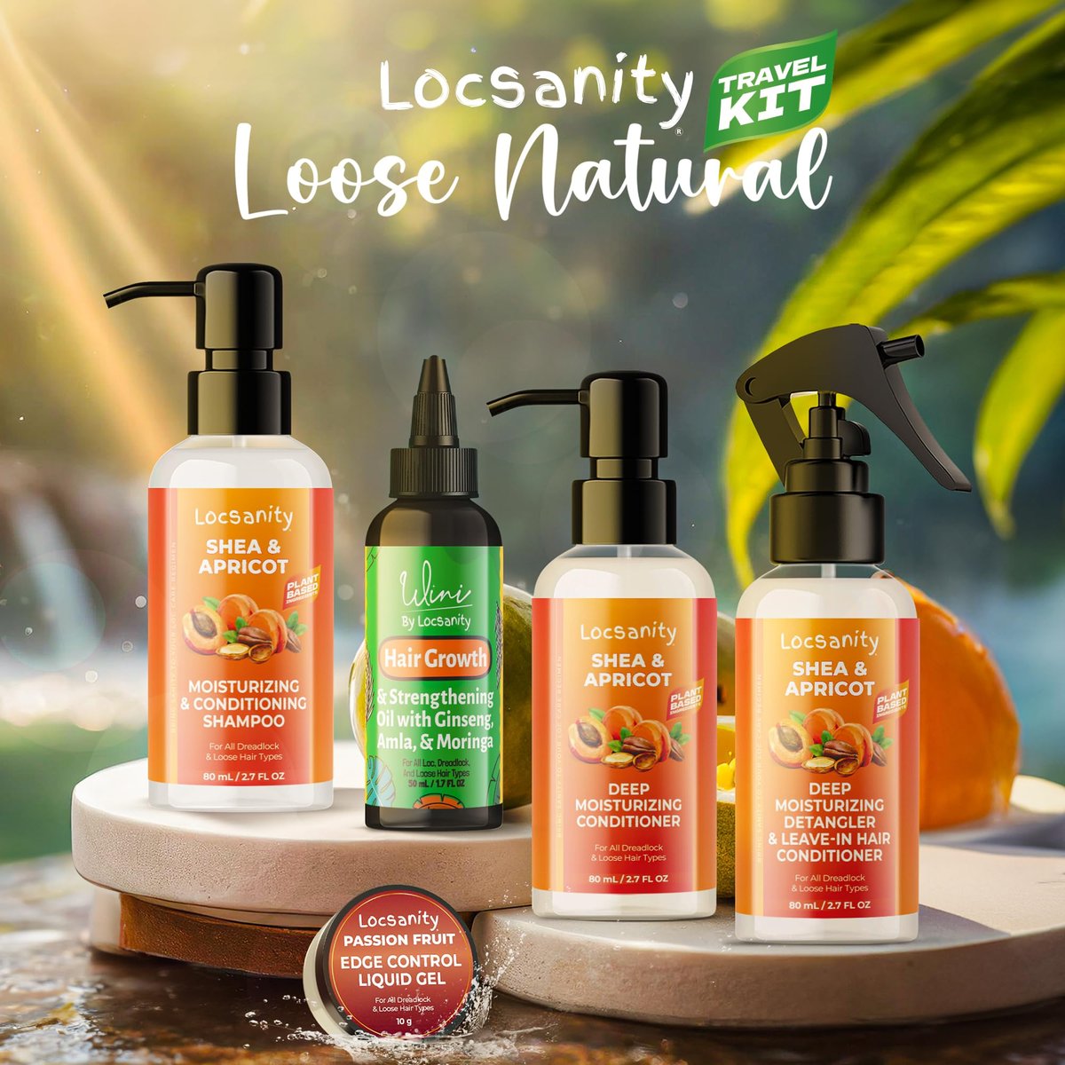 Locsanity Natural & Organic Loose Natural Sample Travel Kit – 2-in-1 Shampoo/Conditioner, Deep Moisturizing Conditioner, Hair Oil, Detangler Leave-in Conditioner, Smooth Liquid Edge Gel - görsel 3