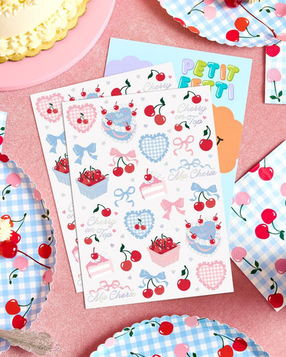 xo, Fetti Cherry Temporary Tattoos - 50 Iridescent Foil Pieces for Baby Showers, Bachelorette Parties, Birthday Decor, and Kids Picnic Tablescapes
