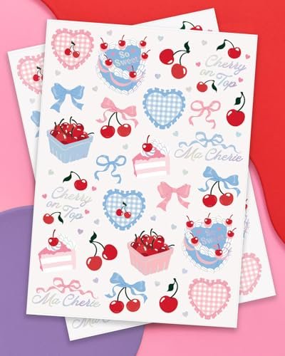 xo, Fetti Cherry Temporary Tattoos - 50 Iridescent Foil Pieces for Baby Showers, Bachelorette Parties, Birthday Decor, and Kids Picnic Tablescapes - görsel 3