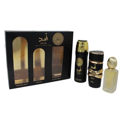 Lattafa Asad Eau de Parfum 3.4 oz + Hair Mist 1.7 oz + Body Spray 6.7 oz - Luxury Fragrance Set