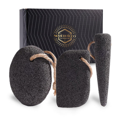 SAMEBUTECO Natural Volcanic Pumice Stone for Feet - 3 Shapes Deep Clean Foot Scrubber, Dead Skin Remover, Black (Pack of 3)