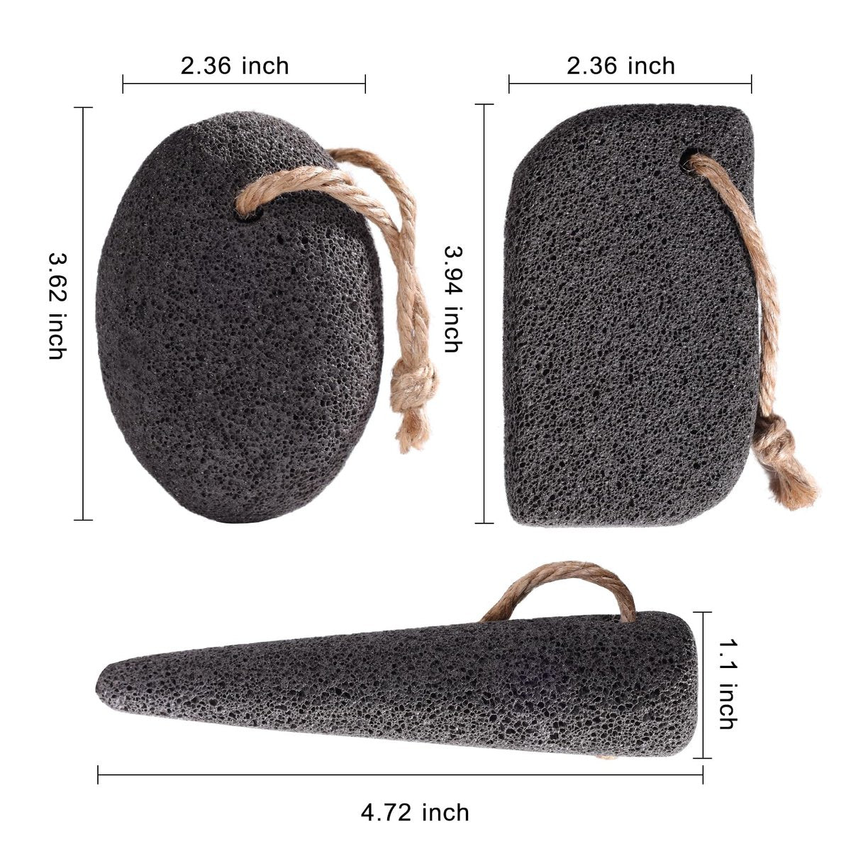 SAMEBUTECO Natural Volcanic Pumice Stone for Feet - 3 Shapes Deep Clean Foot Scrubber, Dead Skin Remover, Black (Pack of 3) - görsel 3