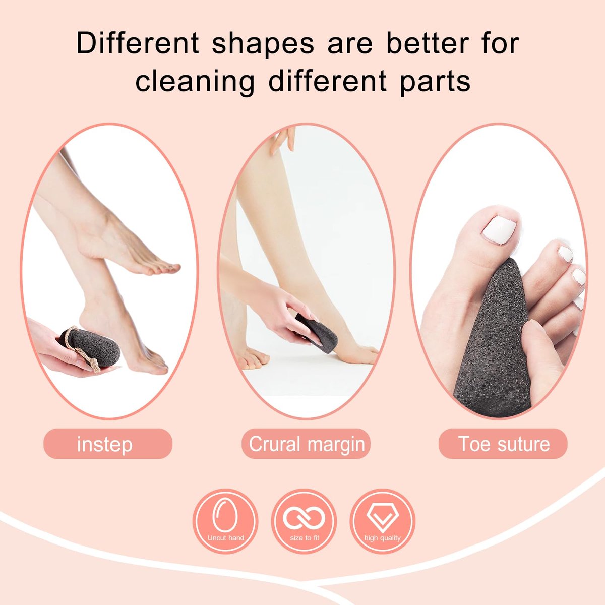 SAMEBUTECO Natural Volcanic Pumice Stone for Feet - 3 Shapes Deep Clean Foot Scrubber, Dead Skin Remover, Black (Pack of 3) - görsel 5