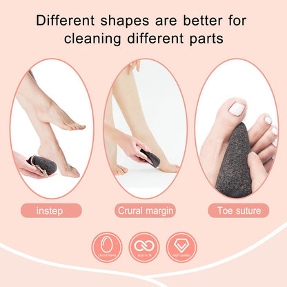 SAMEBUTECO Natural Volcanic Pumice Stone for Feet - 3 Shapes Deep Clean Foot Scrubber, Dead Skin Remover, Black (Pack of 3)