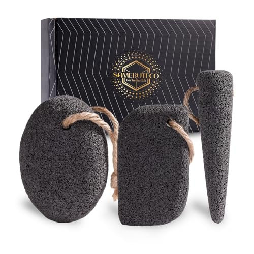 SAMEBUTECO Natural Volcanic Pumice Stone for Feet - 3 Shapes Deep Clean Foot Scrubber, Dead Skin Remover, Black (Pack of 3) - görsel 2