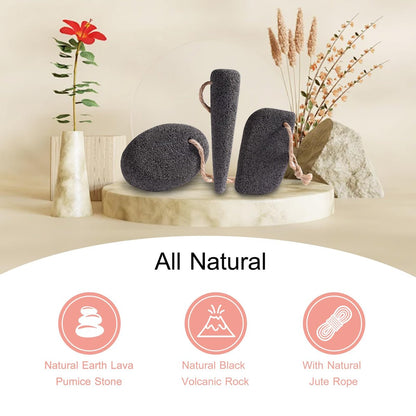 SAMEBUTECO Natural Volcanic Pumice Stone for Feet - 3 Shapes Deep Clean Foot Scrubber, Dead Skin Remover, Black (Pack of 3)
