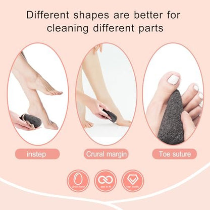 SAMEBUTECO Natural Volcanic Pumice Stone for Feet - 3 Shapes Deep Clean Foot Scrubber, Dead Skin Remover, Black (Pack of 3)