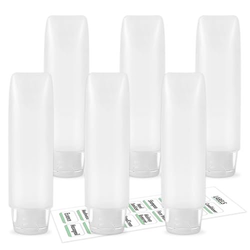 Guokoo 6 Pcs 1 oz Travel Size Toiletries Refillable Travel Bottles, Squeeze Travel Toiletry Bottles with Labels for Toiletry Makeup Travel Containers - görsel 2