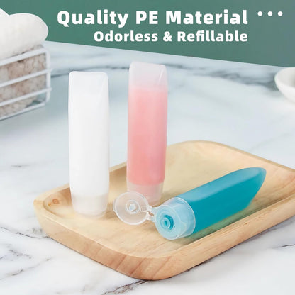 Guokoo 6 Pcs 1 oz Travel Size Toiletries Refillable Travel Bottles, Squeeze Travel Toiletry Bottles with Labels for Toiletry Makeup Travel Containers