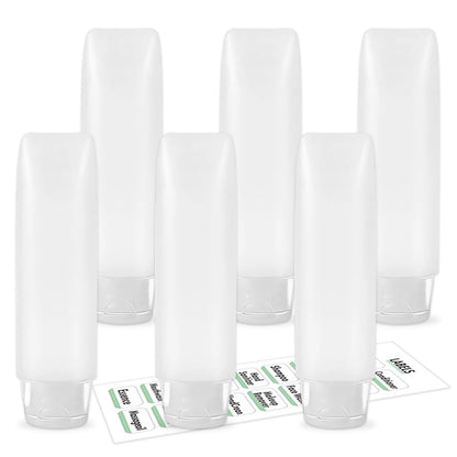 Guokoo 6 Pcs 1 oz Travel Size Toiletries Refillable Travel Bottles, Squeeze Travel Toiletry Bottles with Labels for Toiletry Makeup Travel Containers