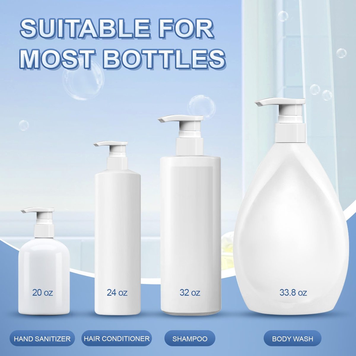 2-Pack Leak Proof Pump Dispenser for Shampoo & Conditioner - Extended Trimmable Tube, Fits 1-Inch Mouth Bottles Up to 33.8 oz - White by luuckeeys - görsel 7