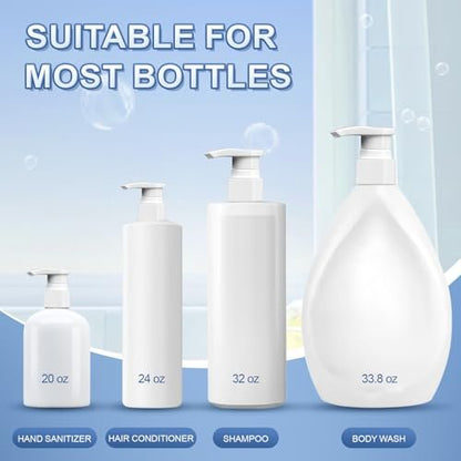 2-Pack Leak Proof Pump Dispenser for Shampoo & Conditioner - Extended Trimmable Tube, Fits 1-Inch Mouth Bottles Up to 33.8 oz - White by luuckeeys