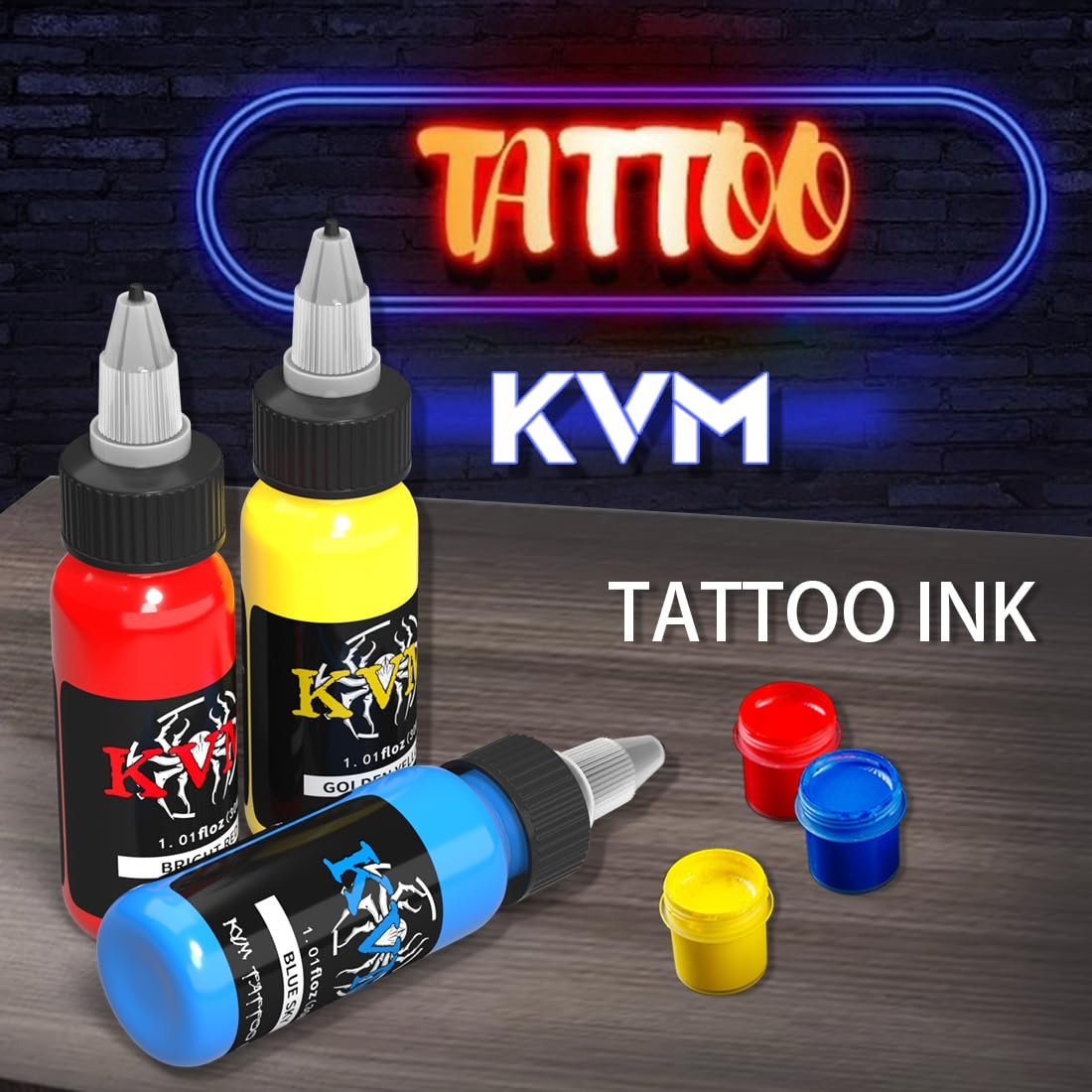KVM Tattoo Ink Set 14 Pcs Colors 1oz (30ml) - Smooth Flow Tattoo Supply for Professional Studios Avelisse
