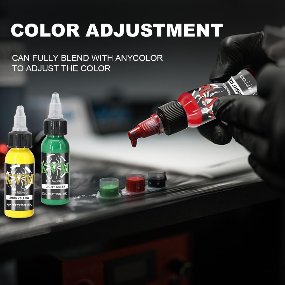 KVM Tattoo Ink Set 14 Pcs Colors 1oz (30ml) - Smooth Flow Tattoo Supply for Professional Studios Avelisse