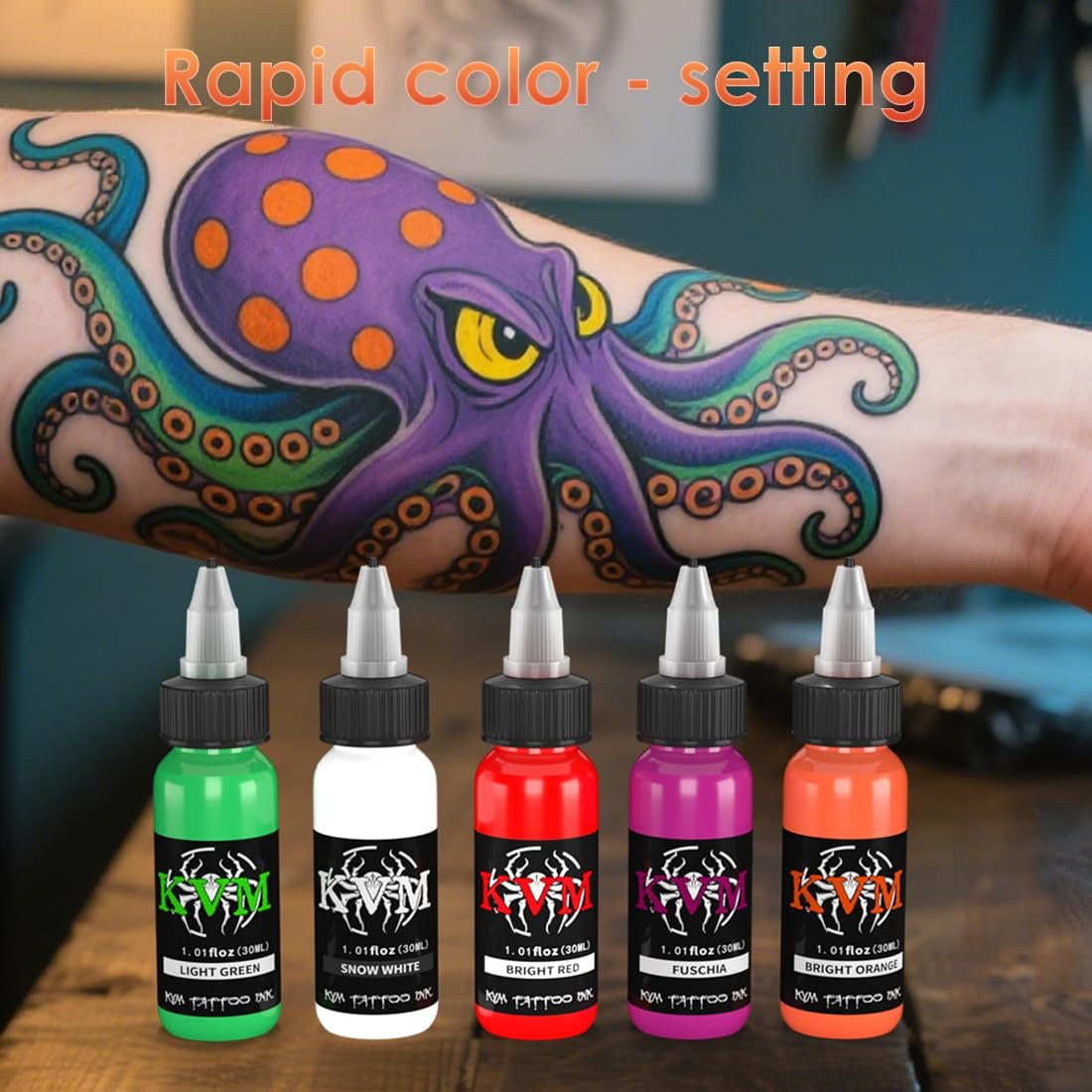 KVM Tattoo Ink Set 14 Pcs Colors 1oz (30ml) - Smooth Flow Tattoo Supply for Professional Studios Avelisse