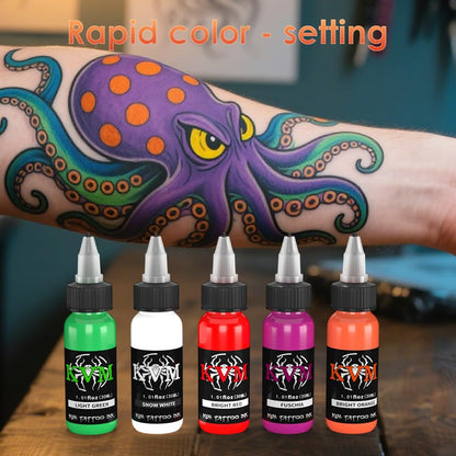 KVM Tattoo Ink Set 14 Pcs Colors 1oz (30ml) - Smooth Flow Tattoo Supply for Professional Studios Avelisse
