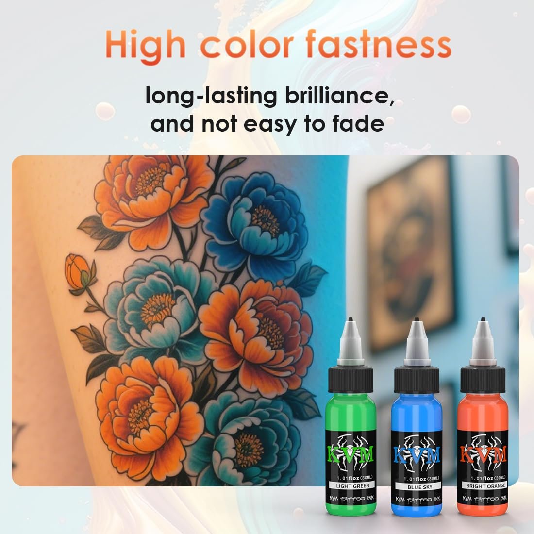 KVM Tattoo Ink Set 14 Pcs Colors 1oz (30ml) - Smooth Flow Tattoo Supply for Professional Studios Avelisse