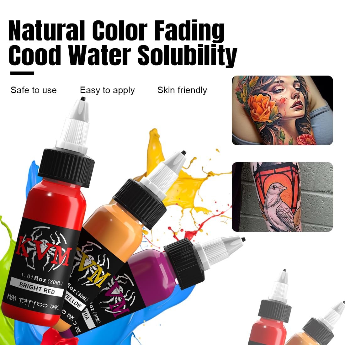 KVM Tattoo Ink Set 14 Pcs Colors 1oz (30ml) - Smooth Flow Tattoo Supply for Professional Studios Avelisse