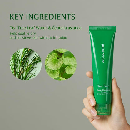 Papa Recipe Tea Tree Control Soothing Cream - Hydrating Face Moisturizer for Dry, Sensitive, Acne-Prone Skin - Oil Water Balance Care - Korean Face Cream 3.38 fl oz
